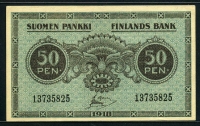 핀란드 Finland 1918 50 Pennia, P34, 준미사용