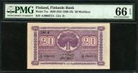 핀란드 Finland 1939(1939-1945) 20 Markkaa, P71a, PMG 66 EPQ 완전미사용