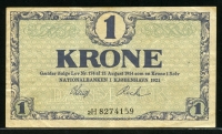 덴마크 Denmark 1921 1 Krone P12g 미품