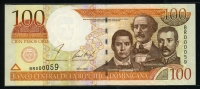 도미니카 Dominican Republic 2001 100 Pesos Oro P171a 빠른번호 59번 미사용