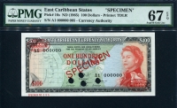 동카리브 East Caribbean States 1965 100 Dollars, Specimen, P16s,PMG 67 EPQ 퍼펙트 완전미사용