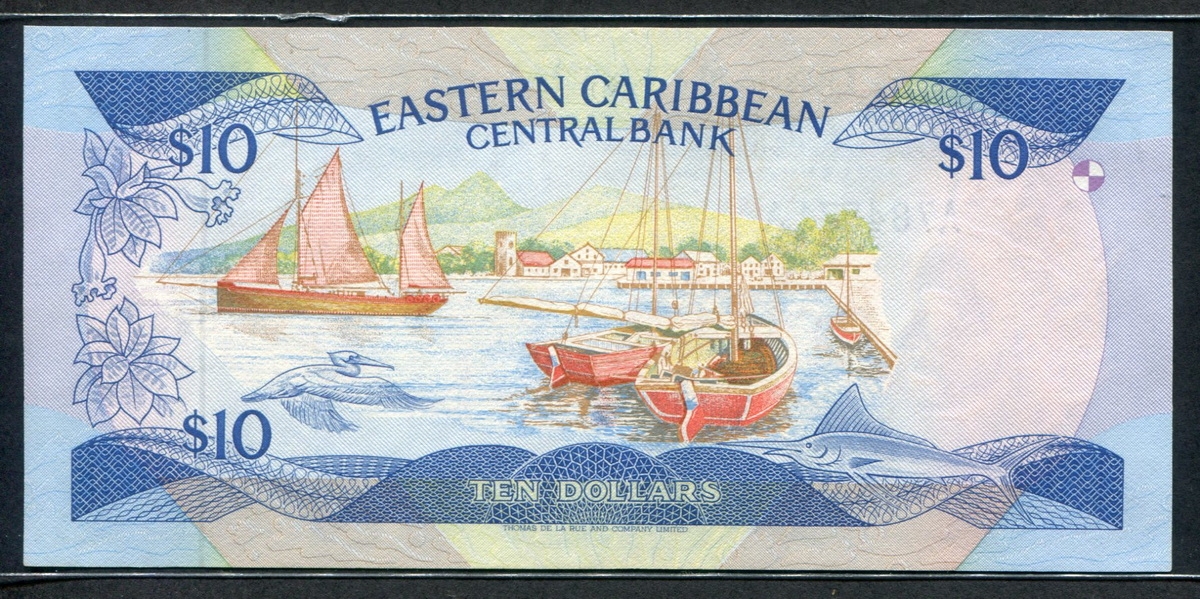 동카리브 East Caribbean States 1985-1993,10 Dollars,P23a1,준미사용