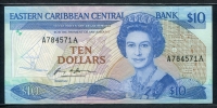동카리브 East Caribbean States 1985-1993,10 Dollars,P23a1,준미사용