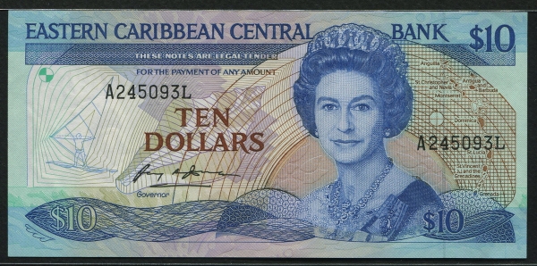 동카리브 East Caribbean States 1985-1993 10 Dollars,P23l1 미사용