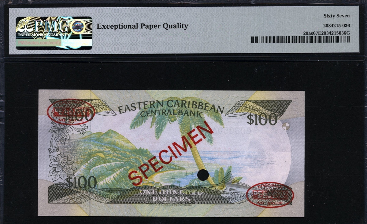 동카리브 East Caribbean States 1986-1988 100 Dollars P20as Specimen PMG 67 EPQ 퍼펙트 완전미사용