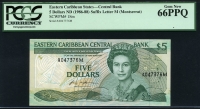 동카리브 East Caribbean States 1986-1988, 5 Dollars,P18m,PCGS 66 PPQ 완전미사용