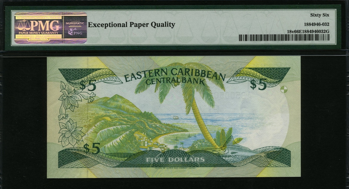 동카리브 East Caribbean States 1986-1988, 5Dollars,P18v,PMG 66 EPQ 완전미사용