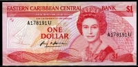 동카리브 East Caribbean States 1988-1989 1 Dollar P21u Sign 1 미사용