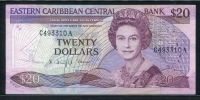 동카리브 East Caribbean States 1988-1993 20 Dollars,P24a2, 미품