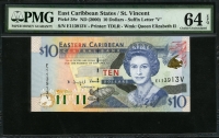 동카리브 East Caribbean States 2000 10 Dollars,P38v,PMG 64 EPQ 미사용