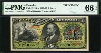 에콰도르 Ecuador 1920-1925 1 Sucre S126cs Specimen PMG 66 EPQ 완전미사용 최고등급