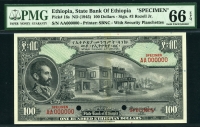 에티오피아 Ethiopia 1945 100 Dollars P16s Specimen PMG 66 EPQ 완전미사용