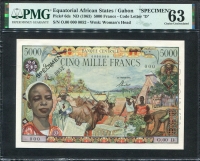 적도 아프리카 Equatorial African States 1963 5000 Francs, P6s, ,Specimen PMG 63 미사용
