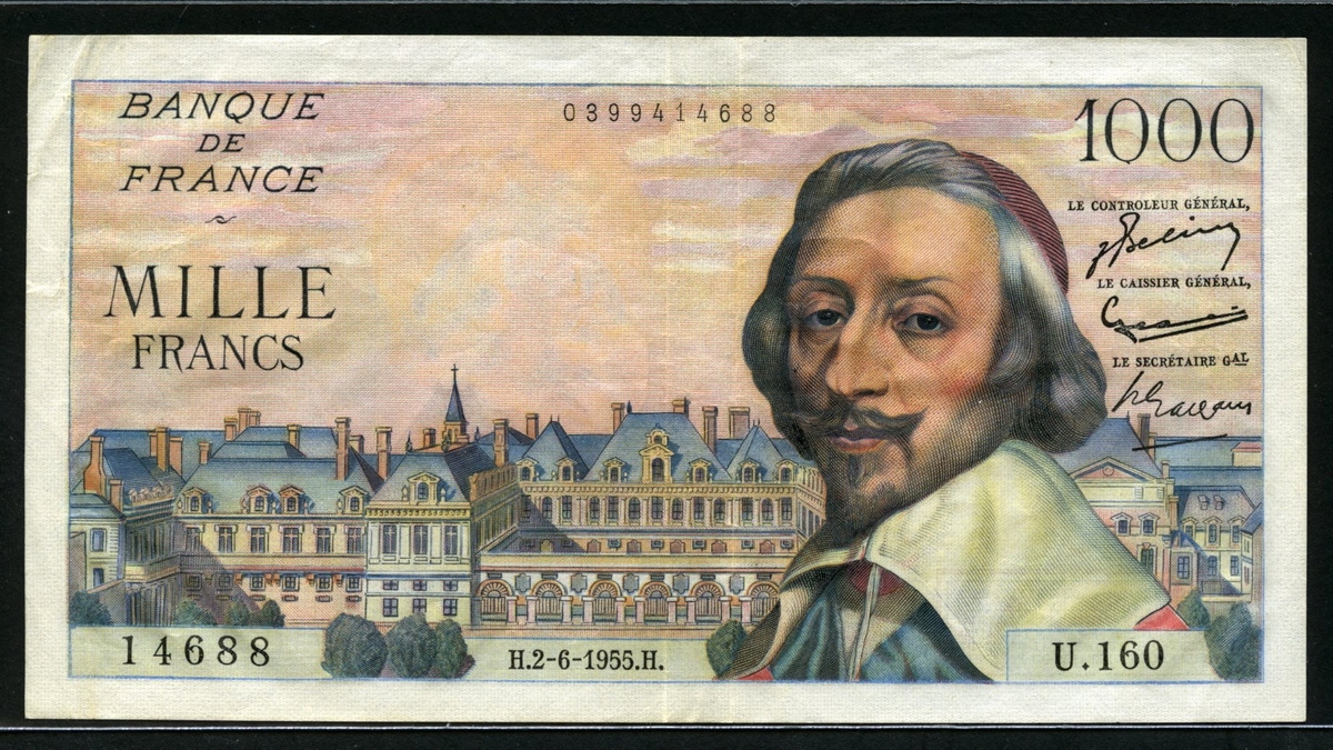 프랑스 France 1953-1956(1955) 1000 Francs,P134a 미품