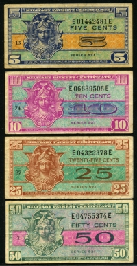 미국 1954년 Series 521 군표 5,10,25, 50 Cents, 4종 미품