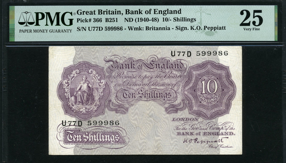 영국 Great Britain 1940 1948 10 Shillings P366 Pmg 25 미품 5889