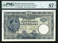 벨기에 Belgium 1927-1932 100 Francs-20 Belgas P102 PMG 67 EPQ 완전미사용 최고등급