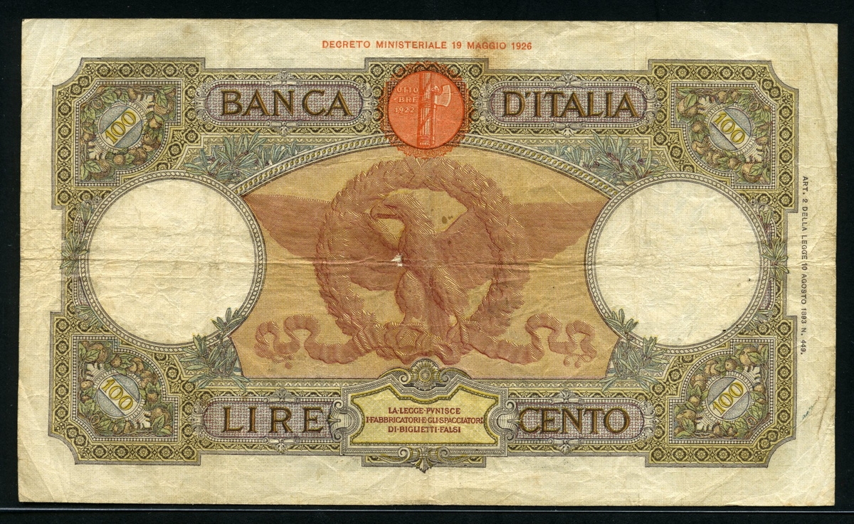 이탈리아 Italy 1938 100 Lire P55b, 미품