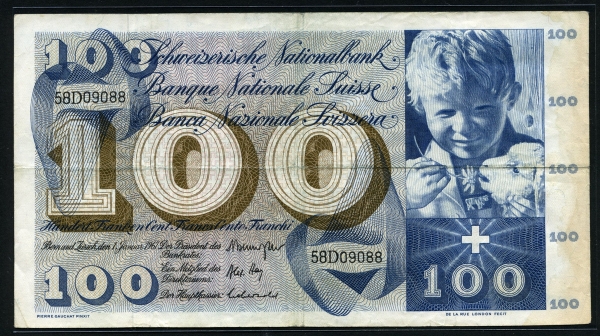 스위스 Switzerland 1967 100 Franken P49i 미품