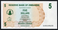 짐바브웨 Zimbabwe 2006 5 Dollars, AA P38, 미사용