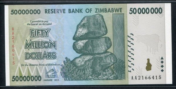 짐바브웨 Zimbabwe 2008 50 Million Dollars, 5천만 달러, P79, 미사용