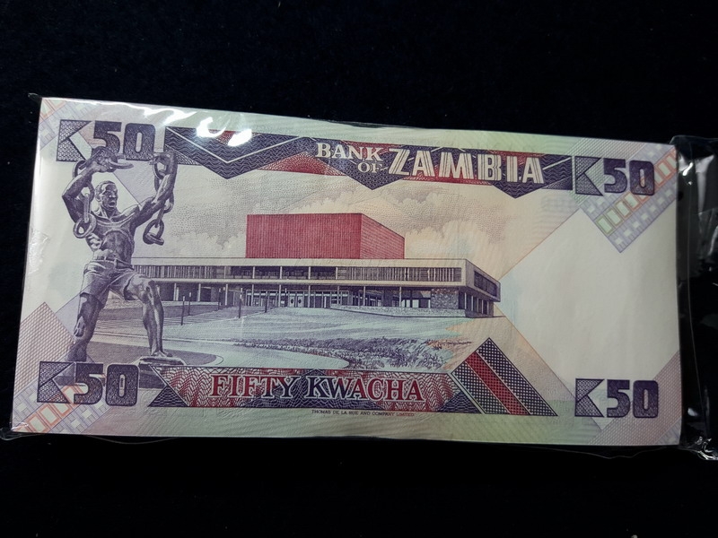 잠비아 Zambia 1986-1988 50 Kwacha, P28, 연번 100장 미사용