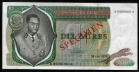 자이르 Zaire 1979 10 Zaires,P24s,Specimen,미사용 (테두리부분 살짝 변색반점)