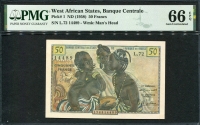 서아프리카 West African States 1958 50 Francs, P1, PMG 66 EPQ 완전미사용