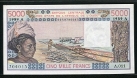 서아프리카 West African States 1989 5000 Francs, P108Ag, 미사용
