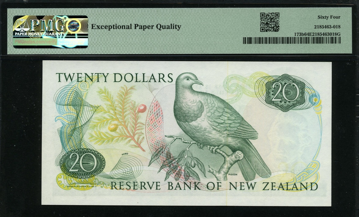 뉴질랜드 New Zealand 1985-1989 20 Dollars P173b PMG 64 EPQ 미사용