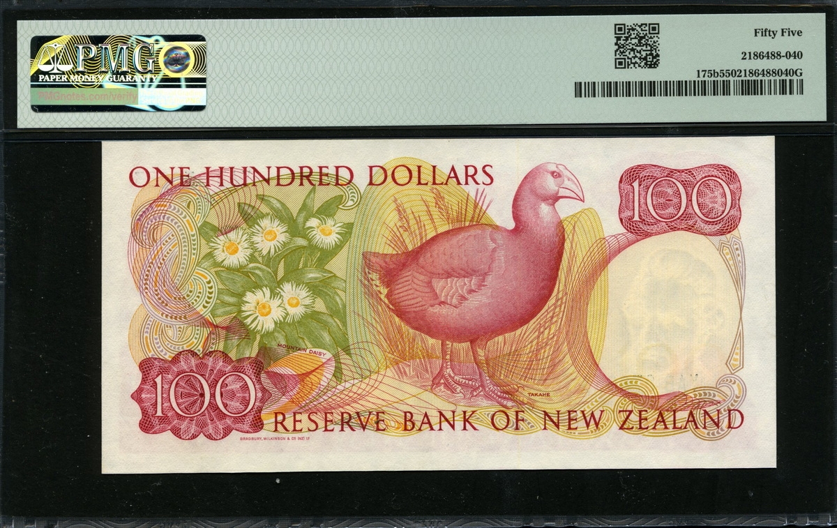 뉴질랜드 New Zealand 1985-1989 100 Dollars P175b PMG 55 준미사용