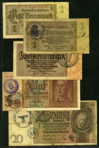 독일 Germany 1929 20Reichsmark / 1937 1, 2 Reichsmark /1942 5 Reichsmark (Luxembourg점령) 5장 사용제