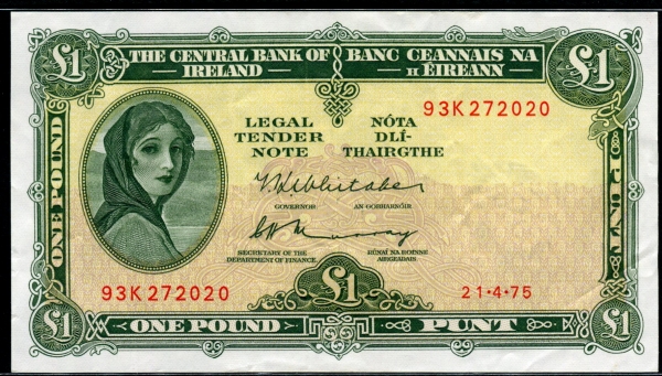 아일랜드 Ireland Republic 1971-1975 ( 1975 ) 1 Pound P64c 극미품