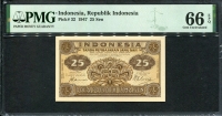 인도네시아 Indonesia 1947 25 Sen,P32,PMG 66 EPQ 완전미사용