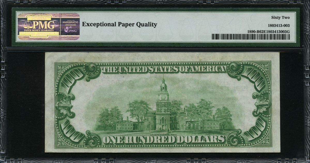미국 1929년 National Currency 100달러 Fr#1890-B PMG 62 EPQ 미사용