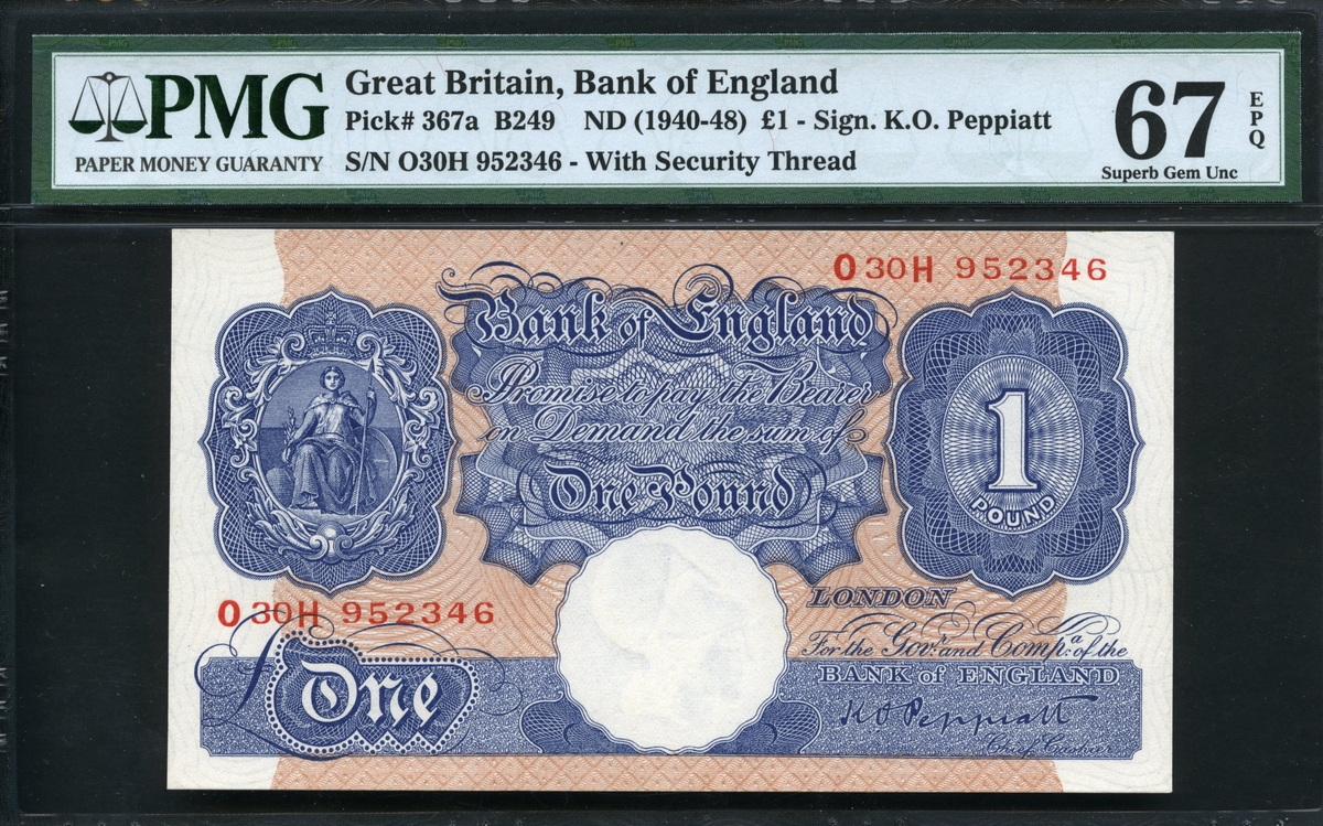 영국 Great Britain 1940-1948 1 Pound P367a PMG 67 EPQ 퍼펙트 완전미사용 최고 등급