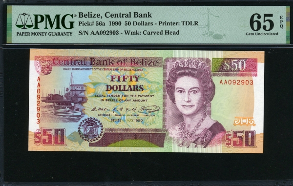 벨리즈 Belize 1990 50 Dollars P56a 65 EPQ 완전미사용