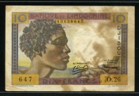 프랑스령 소말릴란드 지부티 French Somaliland(Djibouti) 1946 10 Francs,P19, 미품 (얼룩)