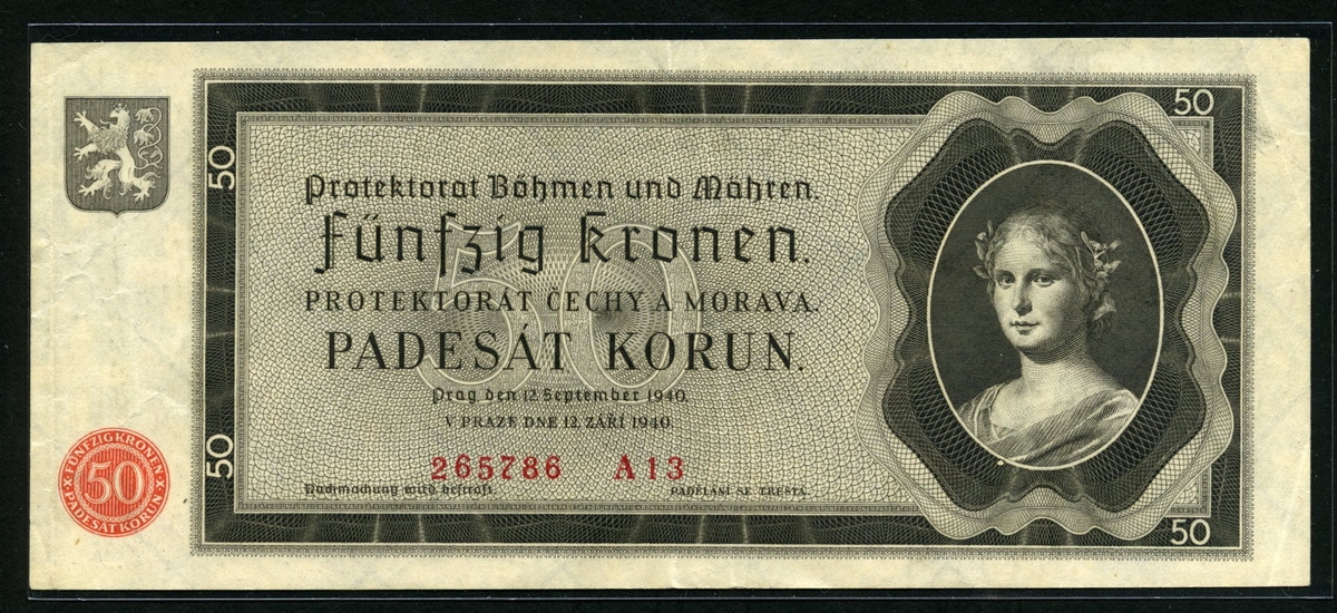 보헤미아 모라비아 Bohemia & Moravia 1940 50 Korun P5a 미품
