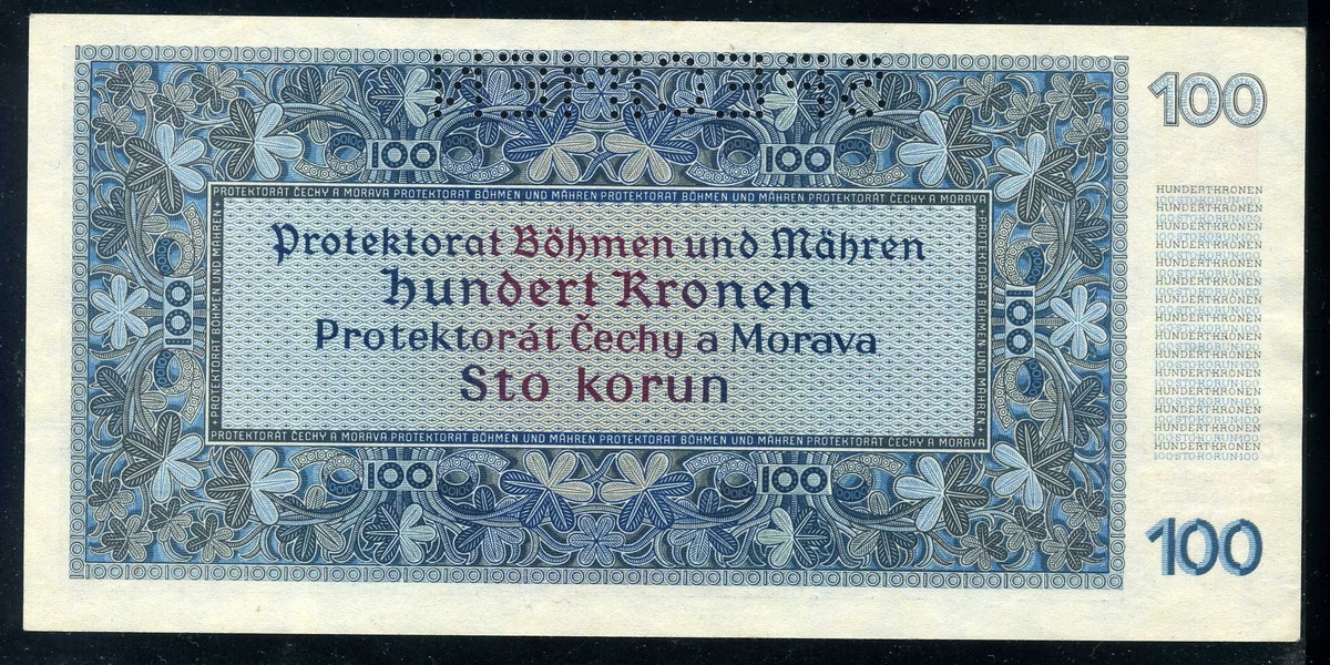보헤미아 모라비아 Bohemia&Moravia 1940,100Korun,Specimen,P6s,미사용