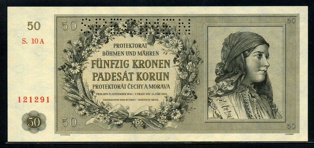 보헤미아 모라비아 Bohemia&Moravia 1944,50Korun Specimen,121291,P10,미사용