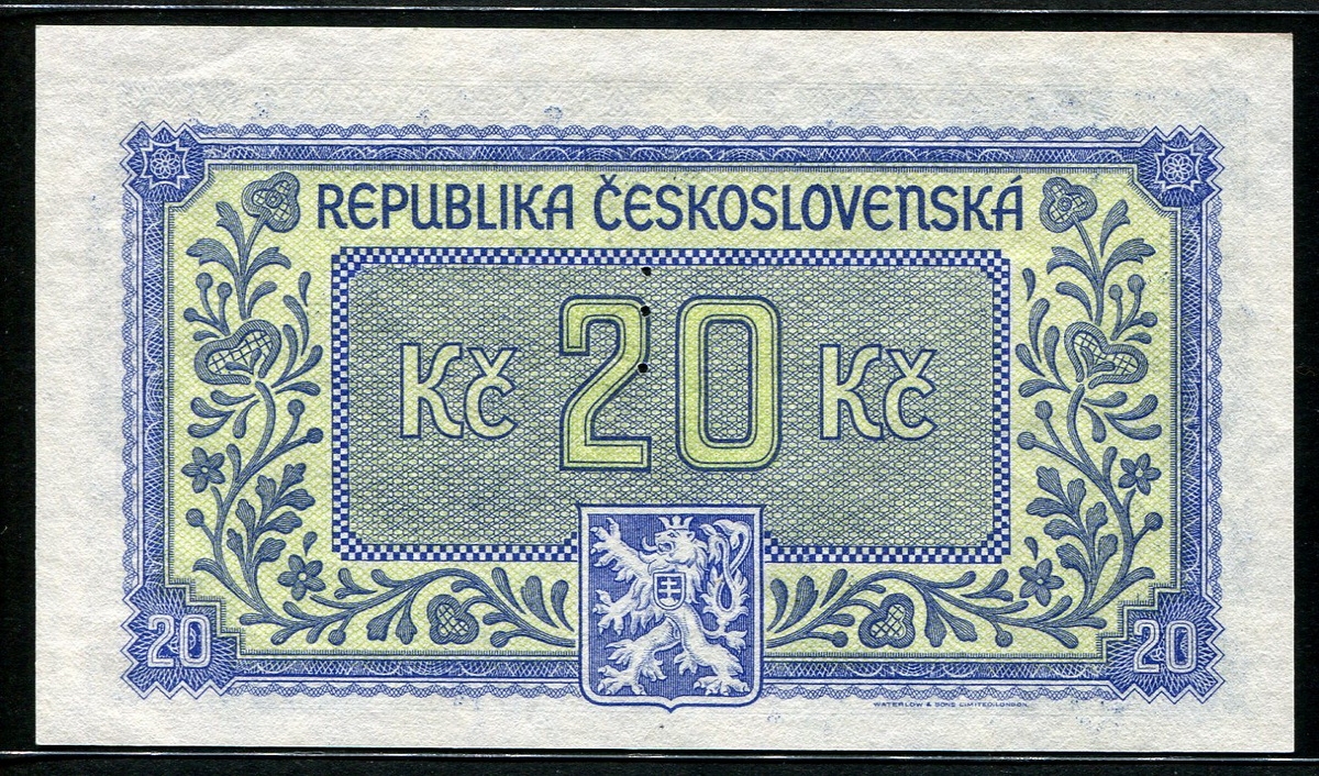 체코슬로바키아 Czechoslovakia 1945, 20 Korun,P61s,천공, Specimen, 미사용