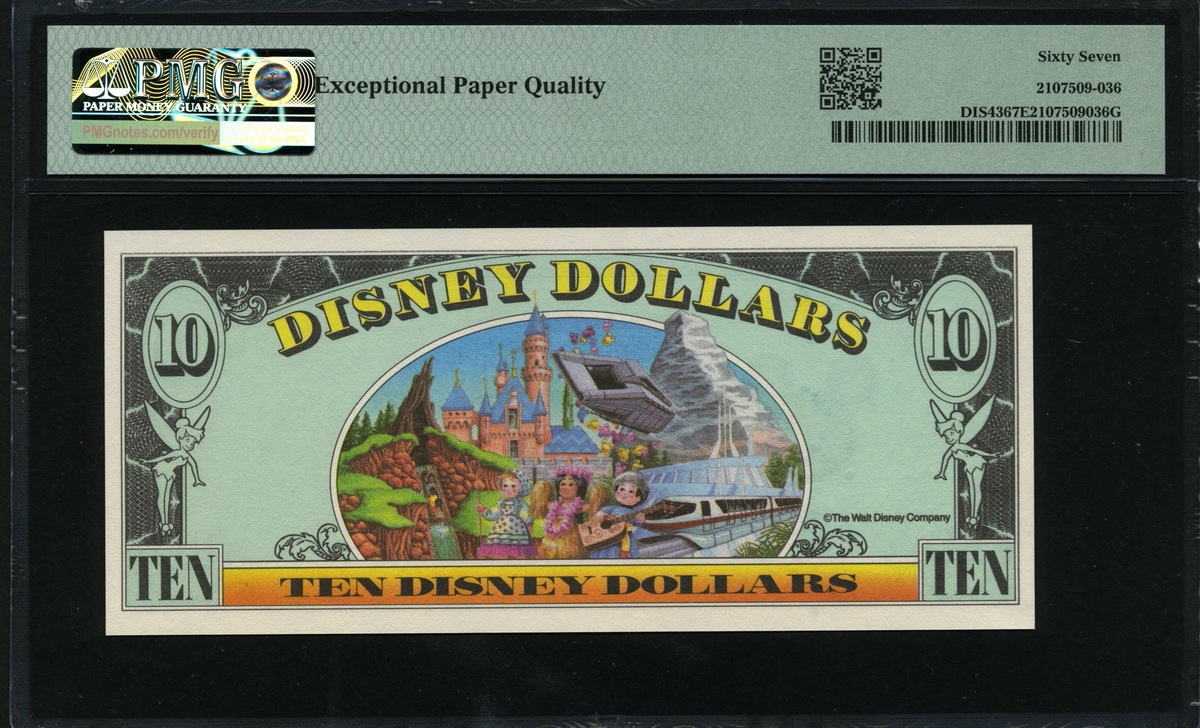 미국 1996년 $10 디즈니 달러 DIS43 디즈니랜드,Block A-A,미니(Minnie),PMG 67 EPQ Superb 완전미사용