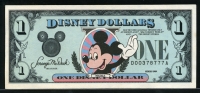 미국 1989년 $1 디즈니 달러 DIS13 디즈니월드 Block D-A 미키,미사용(-) (뒷면 조금만 변색점)