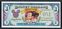 미국 1993년 $1 디즈니 달러 DIS27 디즈니랜드 Block A-A 미키,65주년,미사용