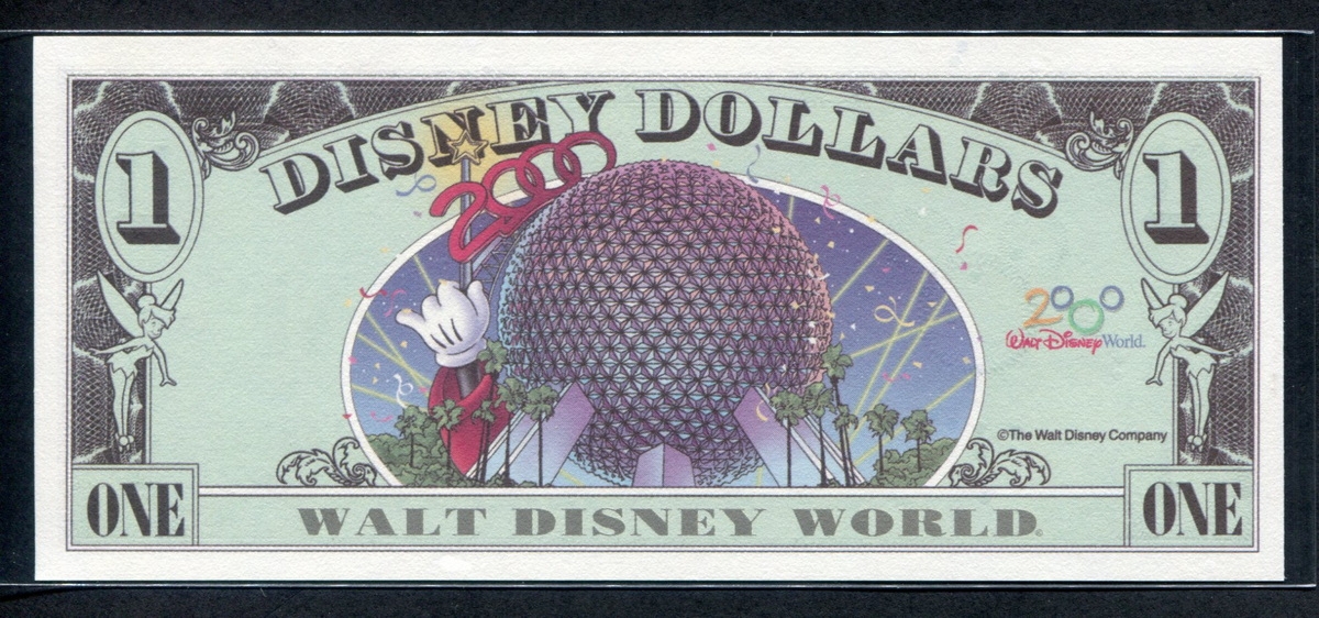 미국 2000년 $1 디즈니 달러 DIS65 디즈니랜드 Block A-A 미키,미사용