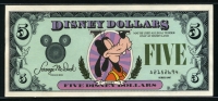 미국 1987년 $5 디즈니 달러 DIS3 디즈니랜드 Block A.구피(Goofy),준미사용