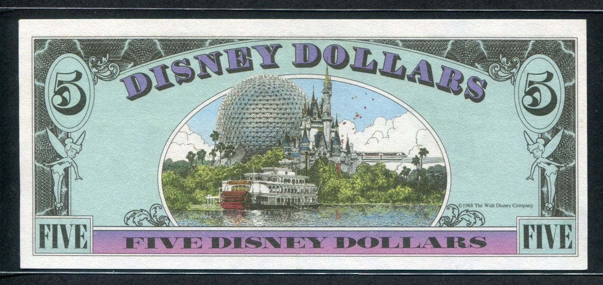 미국 1988년 $5 디즈니 달러 DIS10 디즈니월드 Block D-A,구피(Goofy),준미사용