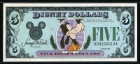 미국 1988년 $5 디즈니 달러 DIS10 디즈니월드 Block D-A,구피(Goofy),극미품+
