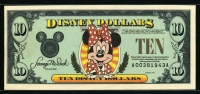 미국 1995년 $10 디즈니 달러 DIS38 디즈니랜드,Block A-A,미니(Minnie),미사용
